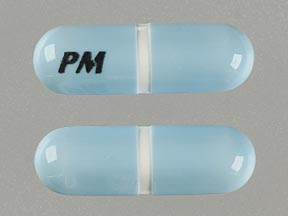 Pill PM Blue Capsule-shape is Excedrin PM Express Gels
