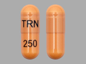 Pill TRN 250 Brown Capsule/Oblong is Trientine Hydrochloride