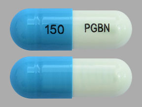 Pill 150 PGBN Blue & White Capsule/Oblong is Pregabalin