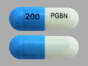 Pill 200 PGBN Blue & White Capsule-shape is Pregabalin