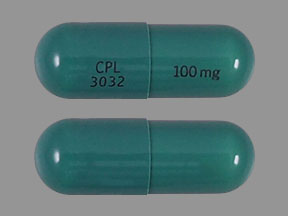 Pill CPL 3032 100 mg Green Capsule/Oblong is Gleostine