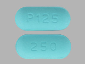 Pill 250 P125 Blue Capsule/Oblong is Cefuroxime Axetil