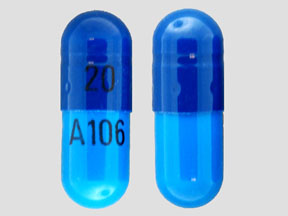 Pill 20 A106 Blue Capsule/Oblong is Fluoxetine Hydrochloride