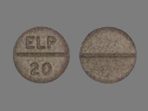 Pill ELP 20 Gray Round is Enalapril Maleate
