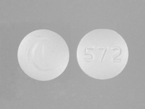 Pill Logo 572 White Round is Losartan Potassium