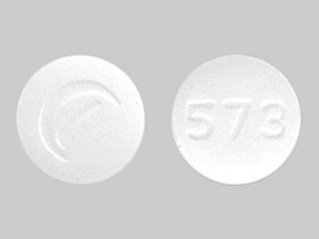 Pill Logo 573 White Round is Losartan Potassium