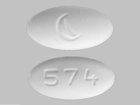 Pill Logo 574 White Oval is Losartan Potassium
