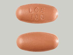 Pill LCE 100 Red Elliptical/Oval is Carbidopa, Entacapone and Levodopa