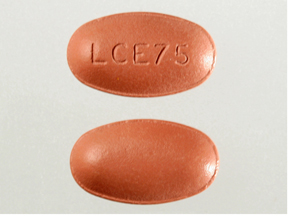 Pill LCE 75 Red Elliptical/Oval is Carbidopa, Entacapone and Levodopa