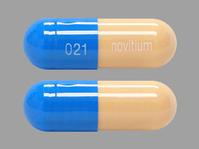 Pill 021 novitium Blue Capsule/Oblong is Prazosin Hydrochloride