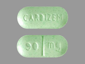 Pill CARDIZEM 90 mg Green Capsule-shape is Diltiazem Hydrochloride