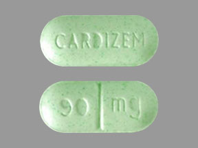 Pill CARDIZEM 90 mg Green Capsule/Oblong is Diltiazem Hydrochloride