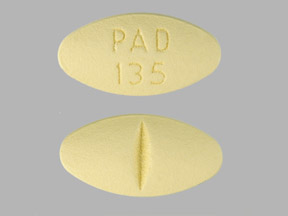 Pill PAD 135 Yellow Oval is Hydrochlorothiazide and Moexipril Hydrochloride