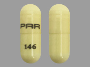 Pill PAR 146 Yellow Capsule/Oblong is Penicillamine