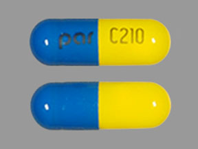 Pill Par C210 Blue & Yellow Capsule/Oblong is Fenofibric Acid Delayed-Release