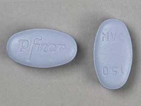 Pill Pfizer MVC 150 Blue Elliptical/Oval is Selzentry