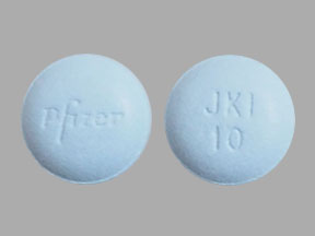 Pill Pfizer JKI 10 Blue Round is Xeljanz