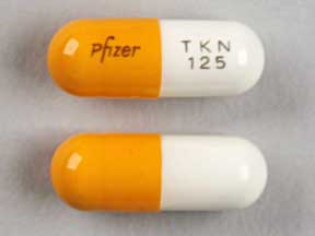 Pill Pfizer TKN 125 Orange & White Capsule/Oblong is Dofetilide