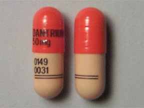 Pill DANTRIUM 50mg 0149 0031 Brown & Orange Capsule-shape is Dantrolene Sodium