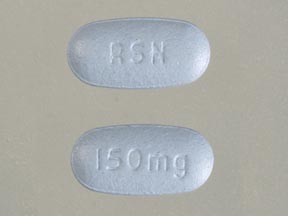 Pill RSN 150 mg Blue Elliptical/Oval is Risedronate Sodium