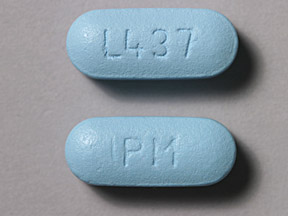 Pill L437 PM Blue Capsule/Oblong is Pain Relief PM Extra Strength