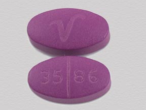 Pill V 35 86 Purple Oval is Hydrocodone Bitartrate and Ibuprofen