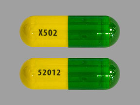 Pill X502 52012 Green & Yellow Capsule-shape is Rheumate