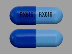 Pill RX616 RX616 Blue Capsule/Oblong is Doxycycline Monohydrate