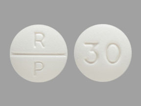 Pill R P 30 White Round is Oxycodone Hydrochloride