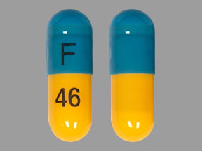 Pill F 46 Blue & Yellow Capsule/Oblong is Atomoxetine Hydrochloride