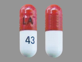 Pill LA 43 Red & White Capsule/Oblong is Pregabalin