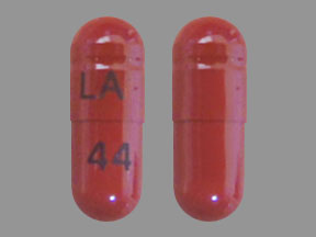 Pill LA 44 Red Capsule/Oblong is Pregabalin