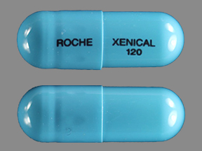 Pill ROCHE XENICAL 120 Blue Capsule-shape is Xenical