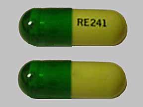 Pill RE241 is RE DualVit F iron fumarate 162 mg / iron polysaccharide complex 115.2 mg / folic acid 1 mg