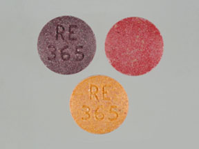 Pill RE 365 Orange Round is Multivitamin with Fluoride (Chewable)