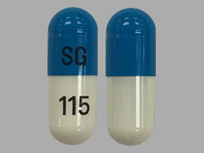 Pill SG 115 Blue & White Capsule/Oblong is Fluoxetine Hydrochloride