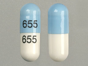 Pill 655 655 Blue & White Capsule/Oblong is Mycophenolate Mofetil