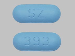 Pill SZ 393 Blue Capsule-shape is Valacyclovir Hydrochloride