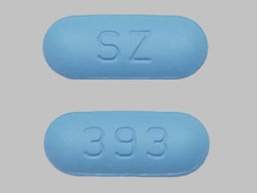 Pill SZ 393 Blue Capsule/Oblong is Valacyclovir Hydrochloride