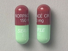 Pill NORPACE CR 150 mg SEARLE 2742 Brown Capsule/Oblong is Norpace CR