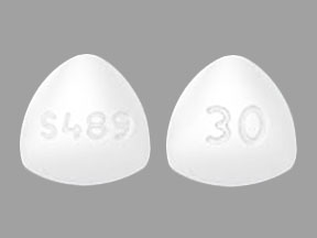 Pill S489 30 White Three-sided is Vyvanse (Chewable)