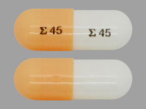 Pill E 45 E 45 Peach & White Capsule/Oblong is Dofetilide