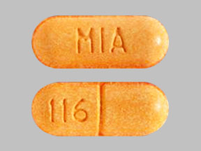 Pill MIA 116 Orange Capsule/Oblong is Acetaminophen and Hydrocodone Bitartrate