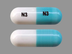 Pill N3 N3 Blue & White Capsule/Oblong is Phentermine Hydrochloride