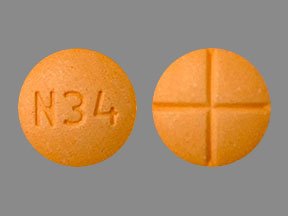 Pill N34 Peach Round is Amphetamine and Dextroamphetamine