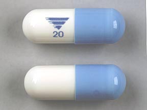 Pill Logo 20 Blue & White Capsule/Oblong is Zegerid