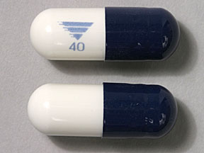 Pill Logo 40 Blue Capsule/Oblong is Omeprazole and Sodium Bicarbonate