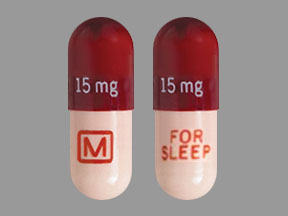 Pill 15 mg 15 mg M FOR SLEEP Pink Capsule-shape is Temazepam