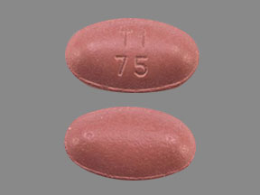 Pill T1 75 Red Elliptical/Oval is Carbidopa, Entacapone and Levodopa