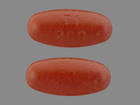 Pill T1 200 Red Oval is Carbidopa, Entacapone and Levodopa